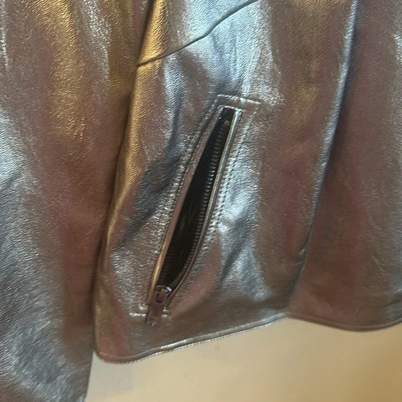 Who What Where Vegan Leather Moto Jacket Silver Womens Size X Long Sleeve - Picture 3 of 11